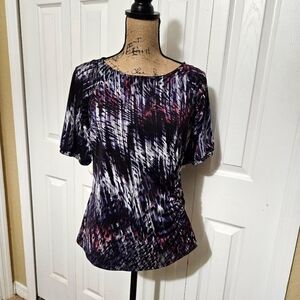 Worthington Multi-Color Short Sleeve Blouse Size L